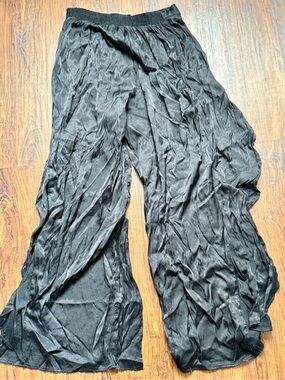 Somedays Lovin Women’s Flowy Wide-Leg Black Elastic-Waist Pants, Size Small